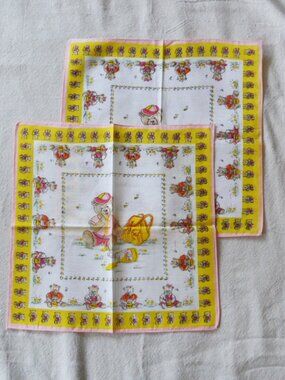 Italian Bear Honey Print Cotton Handkerchief, Set of Two